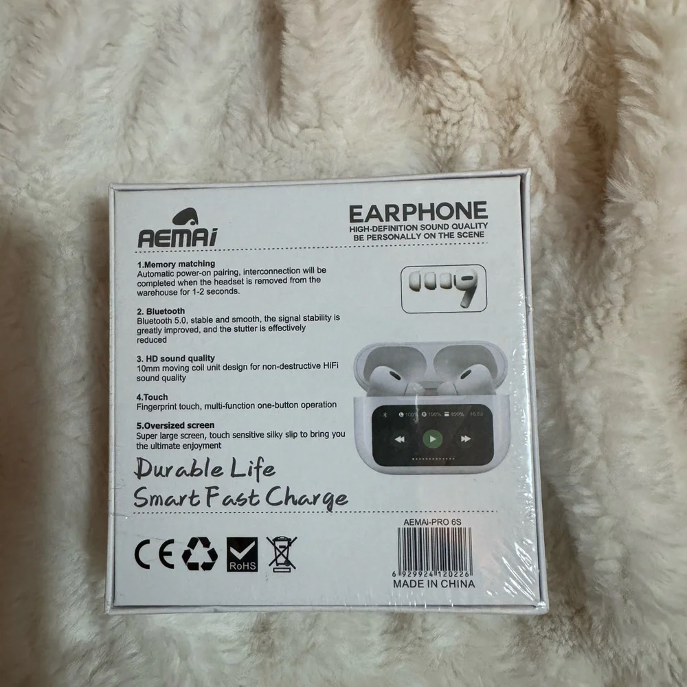 AEMAI Pro 6S ANC ENC Wireless Bluetooth‎ Earbuds w/ Touch Screen Case